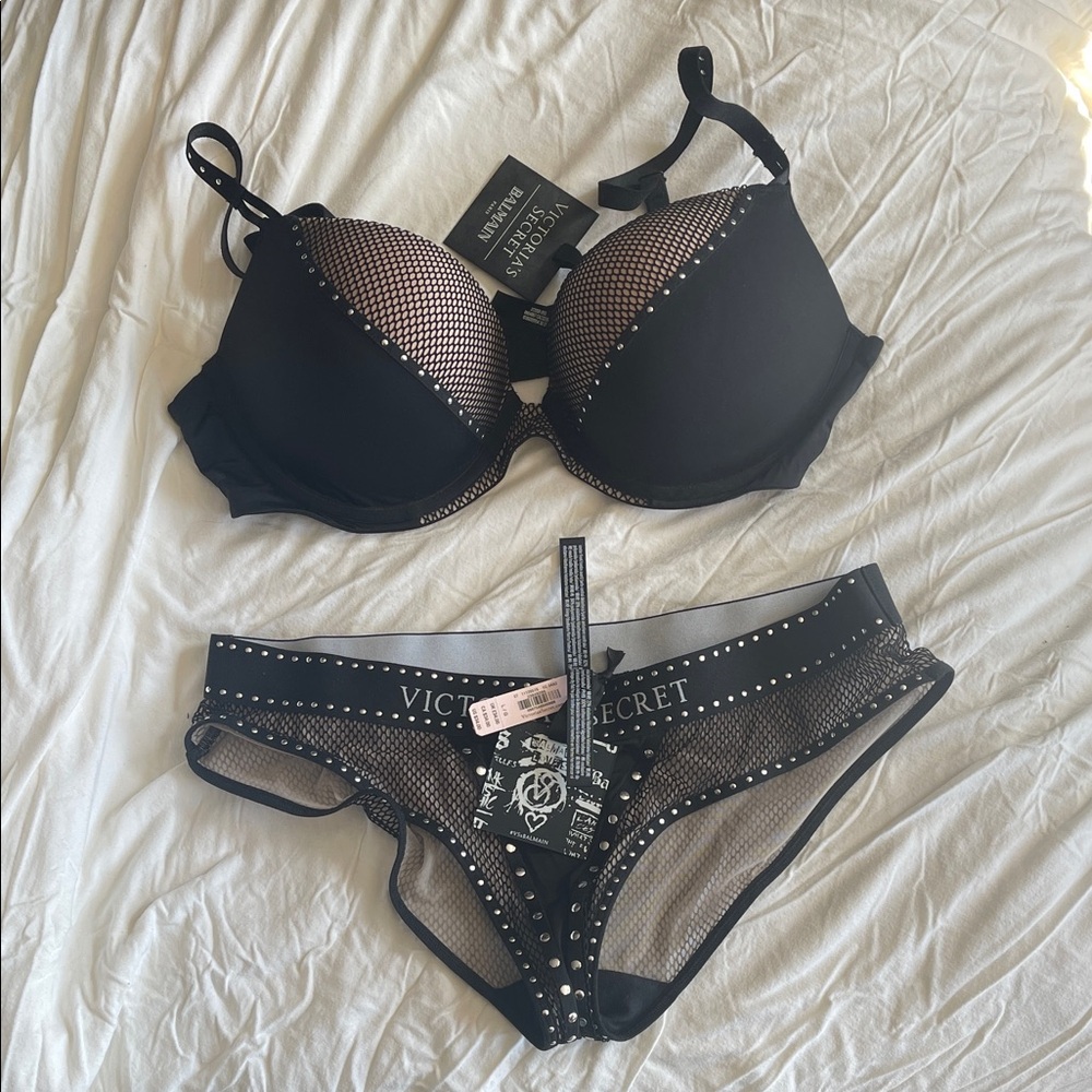 Victoria's Secret x Balmain Black Mesh Lingerie Set